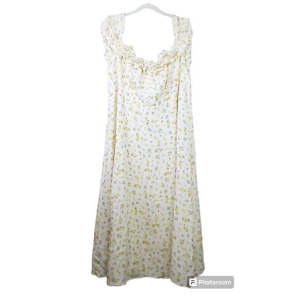 Ever New Curve SZ 18 Bardot Frill Midi Dress in Lemon Ditsy Floral - Picture 4 of 7